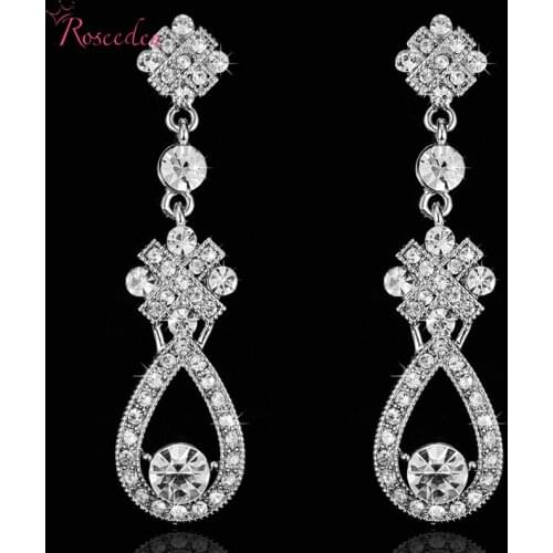 Long big waterdrop bridal earrings fashion glass rhinestone long earring Bridal jewelry lady dress decoration FreeshippingRE437