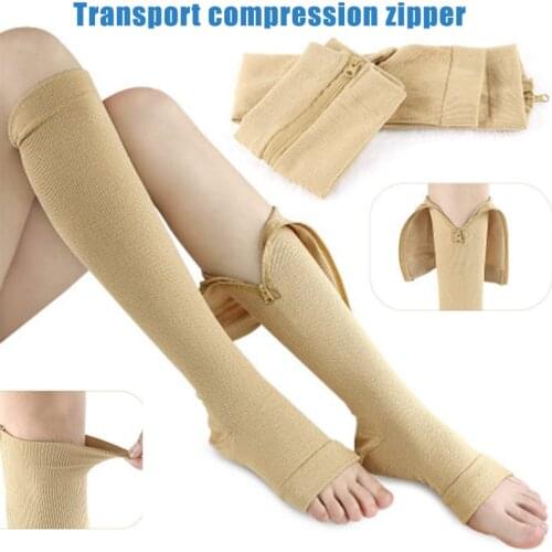 Compression Socks Running Sports Calf Support Zipper Closure Elastic Knee Socks SANA889