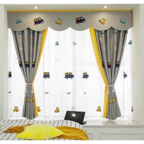 Cartoon Car Childrens Room Curtains Boy Bedroom Bay Window Tatami Blackout Small Short Curtains for Living Dining Room Bedroom