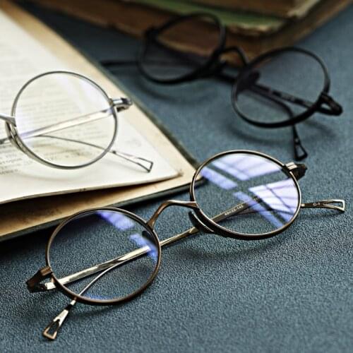 Retro Round Titanium Glasses Frames Men Handmade optical eyewear prescription Myopia reading woman Eyeglasses