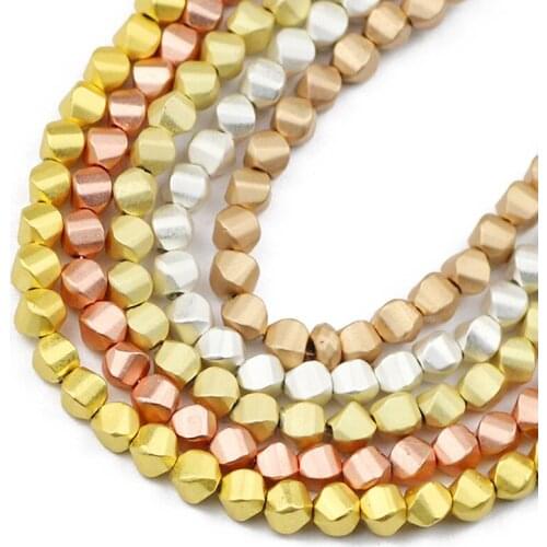 Natural Stone Matte Gold Silvers Twisted Shape Hematite 3/4mm Spacers Loose Beads For Jewelry Making Diy Bracelet Accessories