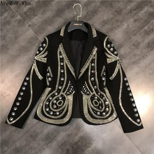 AreMoMuWha 2019 Autumn Winter New Metal Rivet Hot Heavy Design Suit Suit Jacket Short Coat Shirt Female Harajuku Jacket MH349