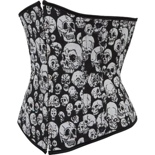 Sexy Corset Underbust Waist Cincher Corsets Gothic Corset Top Skull Brocade Burlesque Basque Bustier Plus Size Corpete Corselet