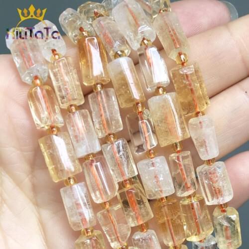 Natural Faceted Yellow Citrines Quartz Stone Beads Cylinder Spacer Beads For Jewelry Making DIY Charm Bracelet Accessories 7.5