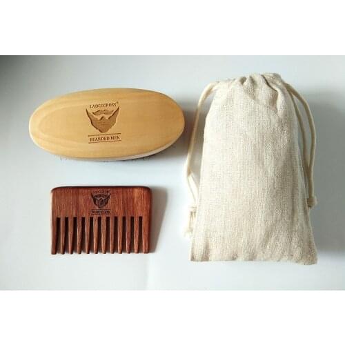 Boar Bristle Beard Brush&Red Handmade Wide Tooth Comb For Men Bear Care Gift Mustache Facial Hair Brush Engrave Logo