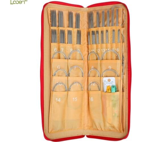 Looen 121pcs Knitting Needles Set 11Sizes 43cm 65cm 80cm Circular Knitting Needles 88pcs Straight Needles Crochet Hooks With Bag