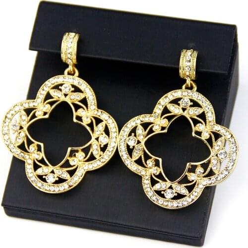 Sunspicems Chic Women Golden Drop Earring Crystal Morocco Hollow Out Flower Wedding Jewelry Arab Bridal Gift