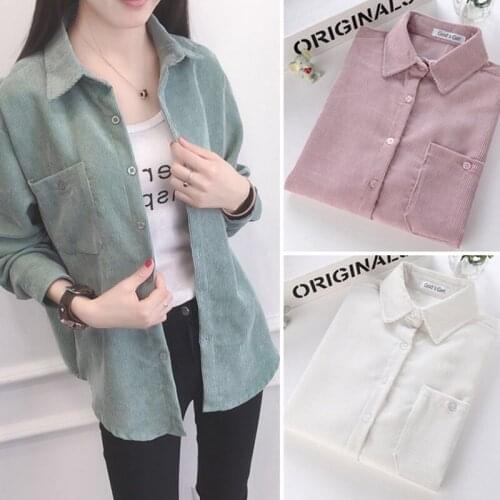 Loose Corduroy Shirt Womens Autumn and Winter 2020 Long Sleeve Pocket Coat Blusas Ropa De Mujer