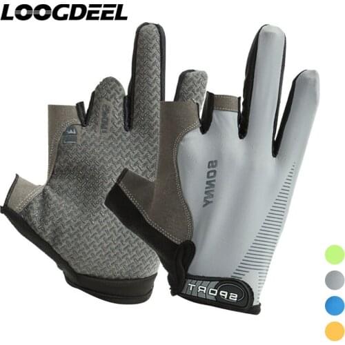 LOOGDEEL Cycling Fishing Gloves Three Finger Cut Wear-resistant Breathable Palm Anti-slip Outdoor Sports Hiking Running Gloves