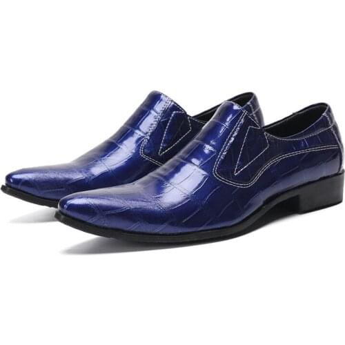 Classic blue genuine leather slip on shoes men wedding dress Casuales crocodile office loafers elevator unit mens zapatos hombre
