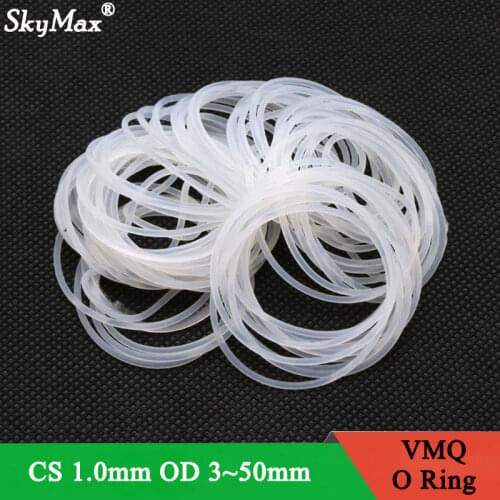 10pcs VMQ O Ring Seal Gasket Thickness CS 1mm OD 5 ~ 40mm Silicone Rubber Insulated Waterproof Washer Round Shape White Nontoxic