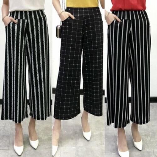 Women clothing women pants calf-length pants print elastic flared trousers european summer thin wide leg pants women capris