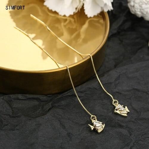 Womens 925 Silver Pin Earring Diamond Small Goldfish Tassel Fashion Elegant Simple Personality Alloy Decoration Jewelry Gift
