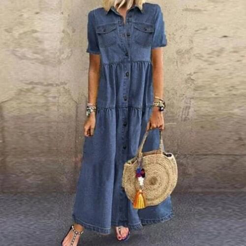 Femmes Turn-Down Col Bouton Dames Robe D'été Décontracté Manches Courtes Robe Lâche Impression Grande Taille 3XL FEMMES Robe Rob