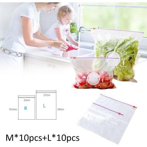 10pcs /Set Food Preservative Bag Reusable Zip -Locked Seal Sack Fridge Fruit Container Food Wrap Storage Bag Kitchen Accessories