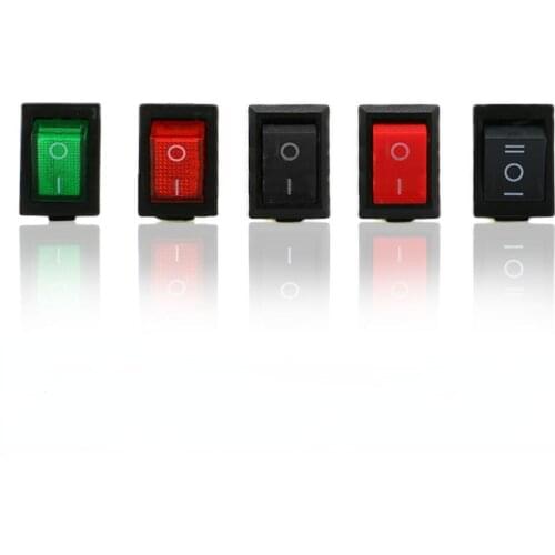 10PCS/lot Rocker Switch KCD1 2/3/4/6 PIN with Light Power Button Switch ON/OFF ON-OFF-ON Small Boat Rocker Switches 6A/250VAC