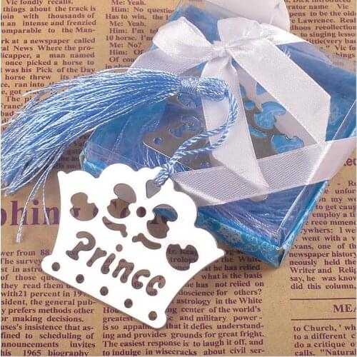 10pcs Silver Boxed Prince Princess Crown Bookmark Wedding birthday Christening Bridal boy Baby Shower Favor Home Party Gift