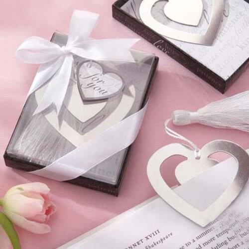 100PCS Creative stainless steel bookmarks European love heart gift box wedding guests party favor grace Wholesale free shipping