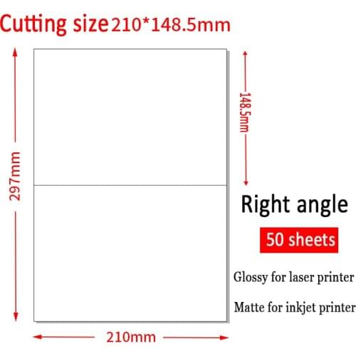 100 Pcs 210mm*148.5mm Right Angle Address Label Stickers (50 sheets A4) A5 White Self Adhesive Sticker Glossy For Laser Printer