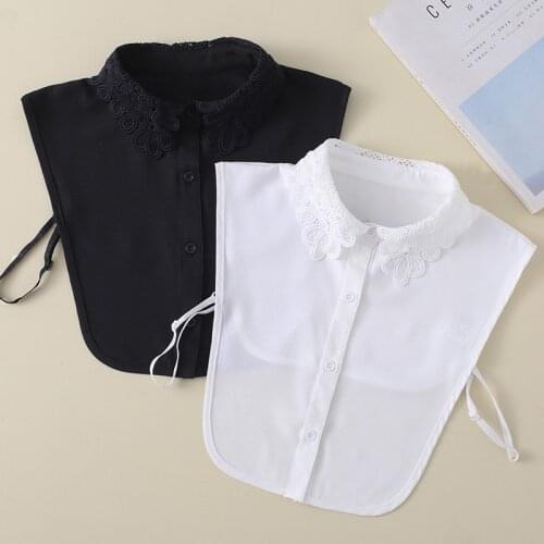 2020 Women Hollow Lace Flower Sweater Shirt Cotton Chiffon Fake Collar Detachable False Collar Embroidery Removable Blouse Tops