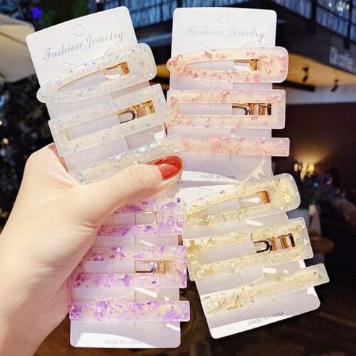 3PCS Women Girls Elegant Colorful Acrylic Geometric Hair Clip Sweet Hairpins Headband Barrettes Hair Accessories Styling Tools