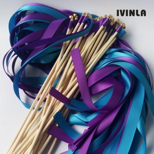 50pcs/lot Purple and Blue wedding stick with gold bell for wedding decoration