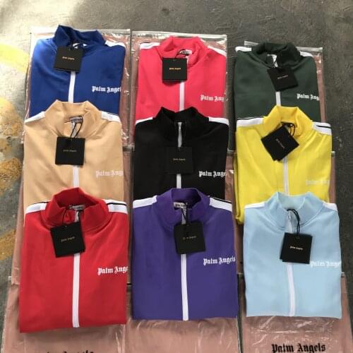 Palm Angels basic black white striped mens womens sportswear zipper casual suit 456488646