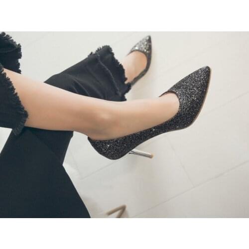 Big Size High heels sandals women shoes woman summer ladies Sexy shoes with sequined pointed heels