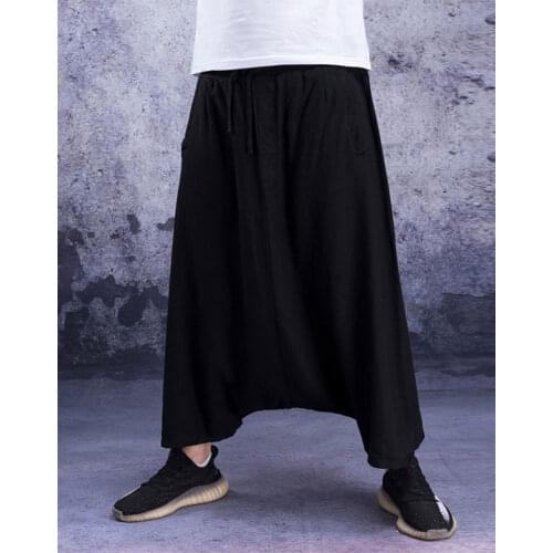 Big crotch pants mens Harem Pants loose summer linen hip hop trend Capris Chinese style big size mens baggy pants
