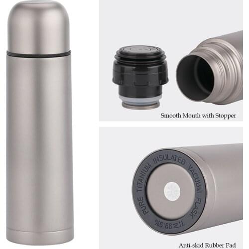 Lixada 500ml Double Wall Vacuum Insulated Titanium Water Bottle Flask Outdoor Camping Sports Leak Proof Water Bottle Tea Bottle