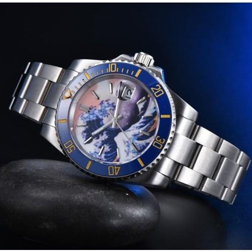 Kanagawa Aseptic Blue Surface Mens Automatic Mechanical Watch Watch Stainless Steel Blue Ceramic Ring