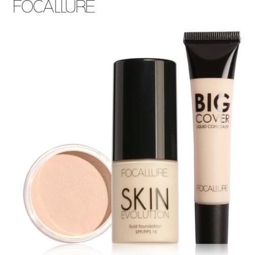 Focallure 3 Pcs Make Up Set Contains Concealer+Foundation+1pc Loose Powder Make Up Set
