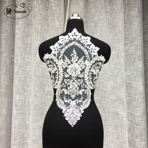 French Lace Fabric Ivory White Embroidered Applique High-end Wedding Dress Accessories Handmade DIY RS714