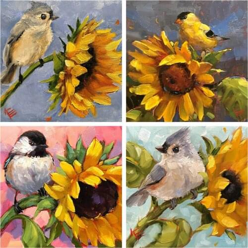 HUACAN 5d Diamond Painting Sunflower DIY Mosaic Bird Full Square/Round Diamond Embroidery Flower Home Decor Craft Kit