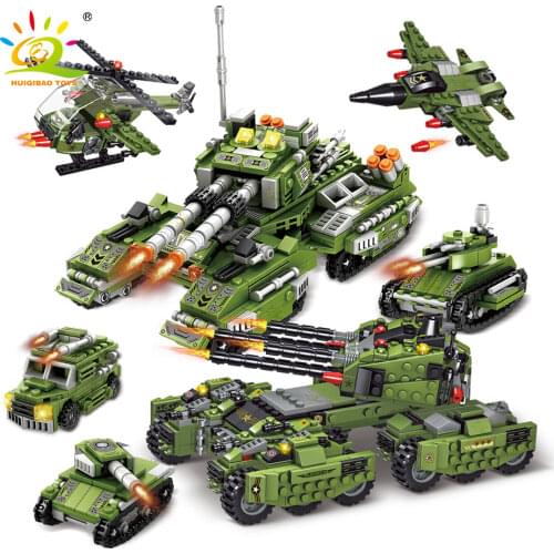 HUIQIBAO TOYS 992pcs 8in1 Military Artillery Tank Building Block For Children Army Weapon Car Brick Set with 8 Soldier Kids Gift