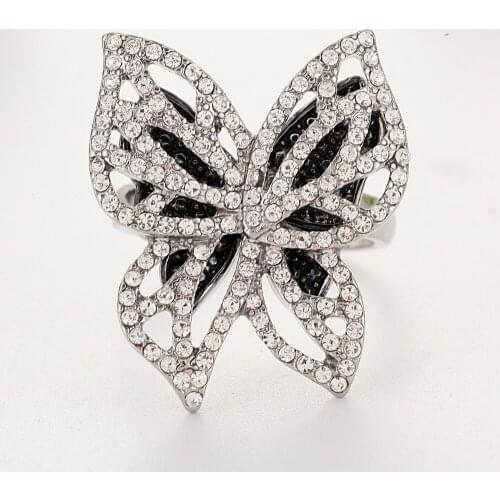 MDNEN New Trendy Hollow Butterfly Ring Geometric White Stone Rings for Lady Women Wedding Party Jewelry Gift E5K926 Bijoux