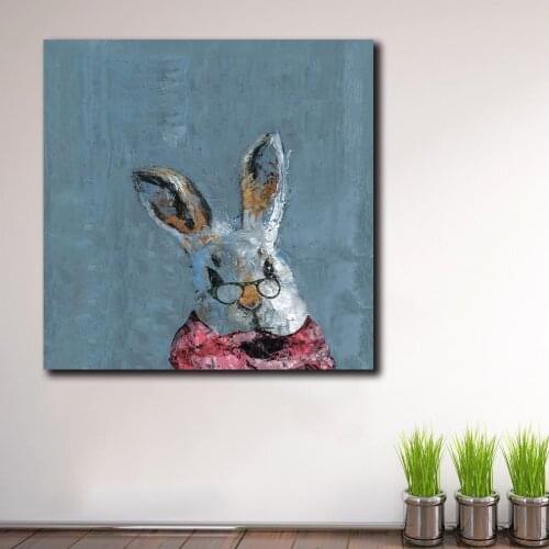 Fashion Modern Printed Granny-Bunny Abstract Animal Art Oil Painting Poster Print Canvas Wall Picture for Living Room Unframed