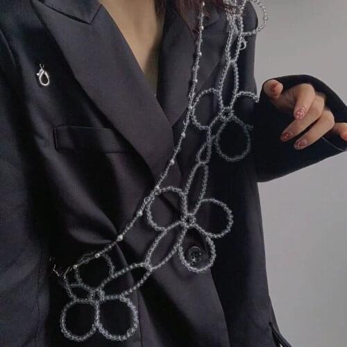 Fashion Belts For Women Ladies Clear Belt pearl Waist chain Dress Skirt accessories Transparent Beaded Flowers Waist Belts