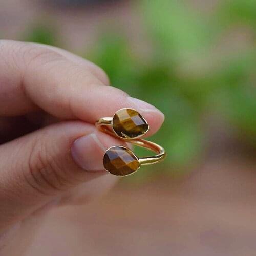 Fashion Ring Stone Ring With Adjustable Size And Tiger Eye Stone Dropship