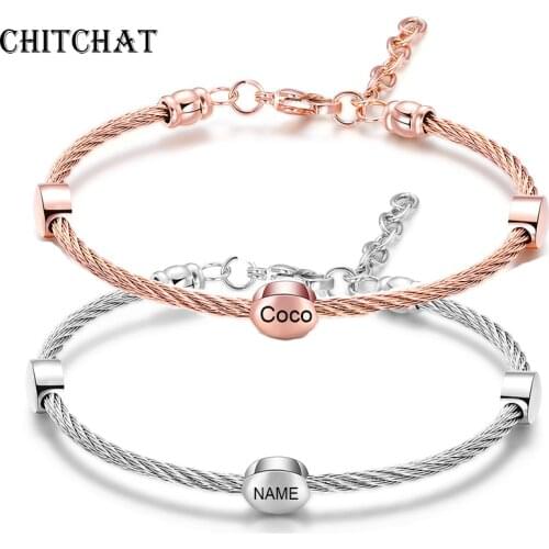 Fashion Chic Custom Beads Bangle For Women Engraved Letters Romantic Family Bracelet Lovers Gift Party Jewelry