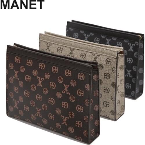 MANET Luxury Designer Bag Leather Men Clutch Bag Business Male Wallet Long Mens Bags Clutches Medium 12.3 Inch Handbags Fashion