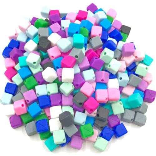 New Colourful Bead BPA Free Square Silicone Teething Necklace Original 9mm Cube Silicone Bead 10Pcs Baby Teether /Pacifier Chain
