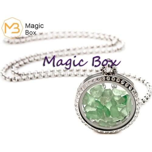 Glass necklace stainless steel Semi-precious stones pendant magnetic floating photo locket charm fashion necklace for women