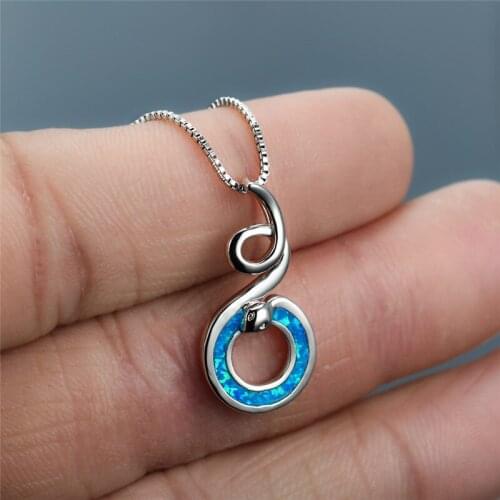 Blue White Fire Opal Snake Pendant Necklaces For Women Punk Jewelry Vintage Silver Color Chain Necklace Female Halloween Gifts