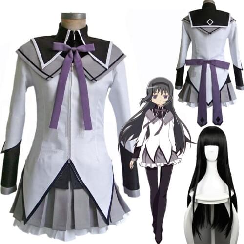 2020 Anime Puella Magi Madoka Magica Akemi Homura Cosplay Costume Clothing Akemi Homura Cosplay Wigs Long Straight Black Hair