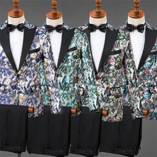 Singer stage men suit set with pants mens wedding suits new arrival slim printing formal dress mens groom suit fashion chorus
