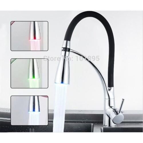 Luxury Deck Mounted Chrome Finish Brass Material Kitchen Pull Out Led Faucet