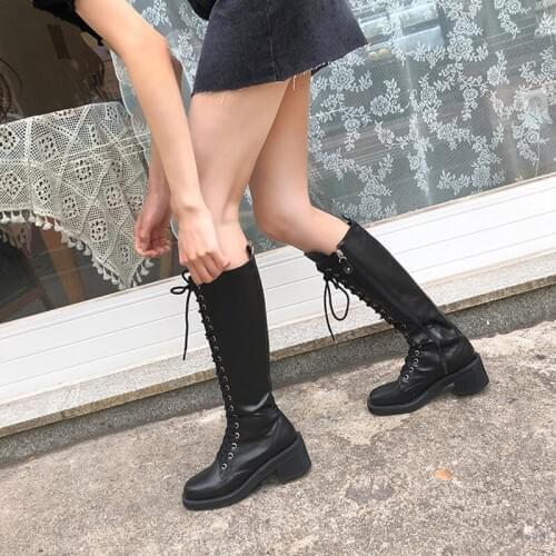 2020 Leather Size 33-42 Sexy High Heels Round Toe Thick Heel High Boots Women Winter Womens Shoes Size 33-42