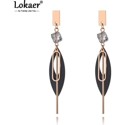 Lokaer Titanium Stainless Steel Geometry Acrylic Earrings Rose Gold Fashion CZ Crystal Bohemia Party Earrings For Women E20180