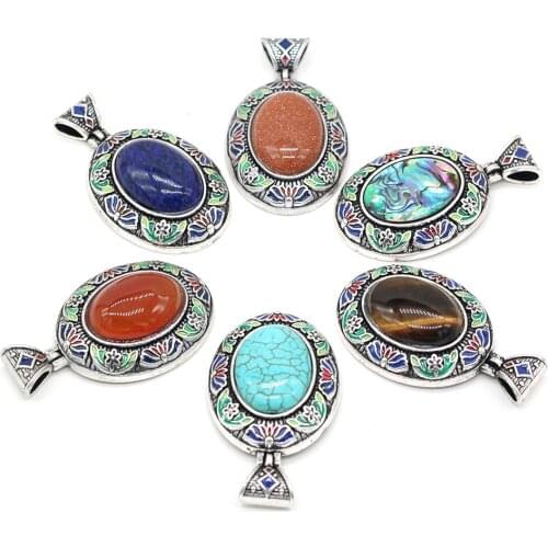 Natural Stone Lapis Lazuli Pendant Vintage Boho Abalone Shell Charms for Jewelry Making DIY Necklace Accessories Size 32x52mm